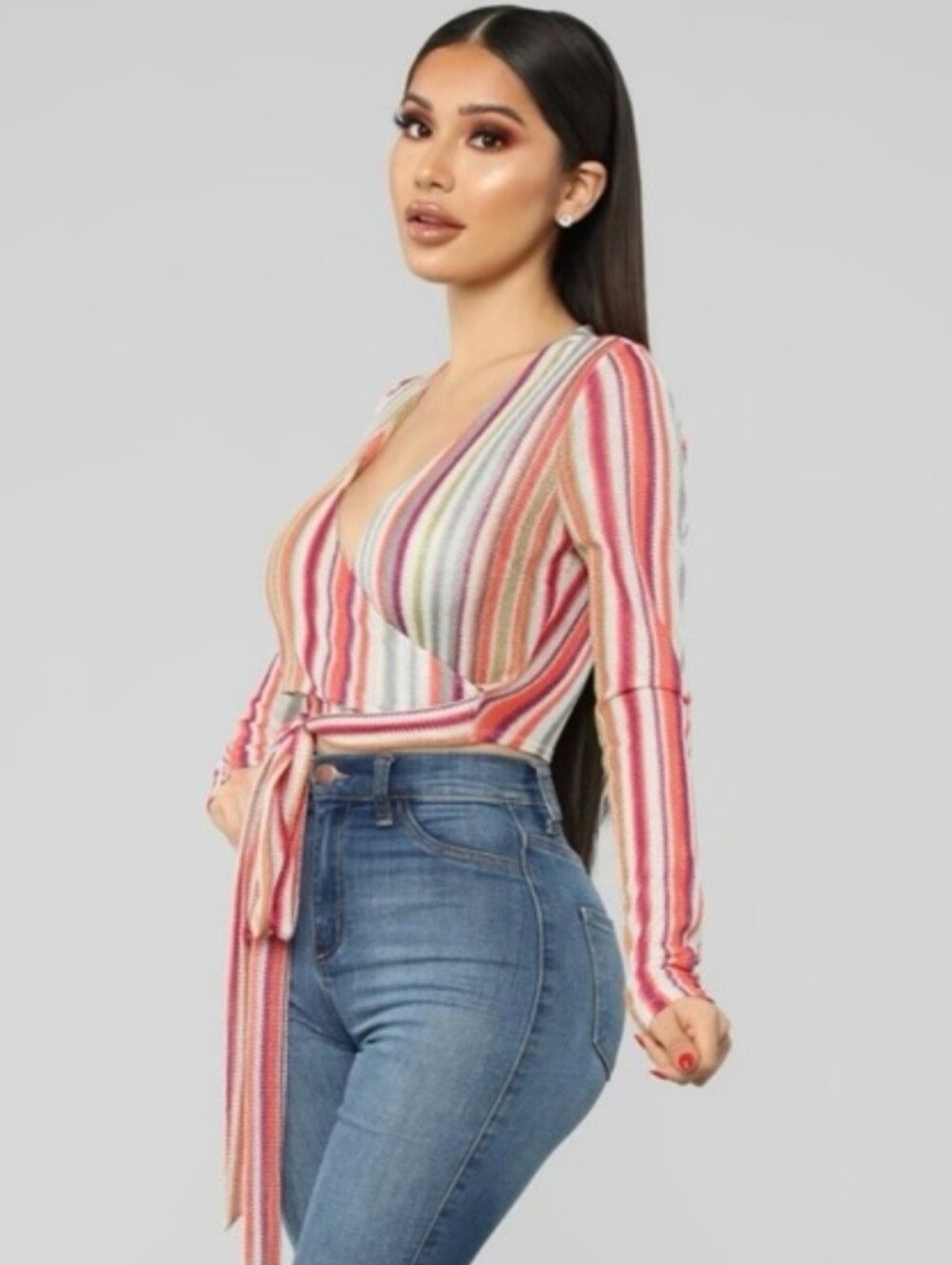 Fashion Nova Multi-Striped Wrap Crop Top